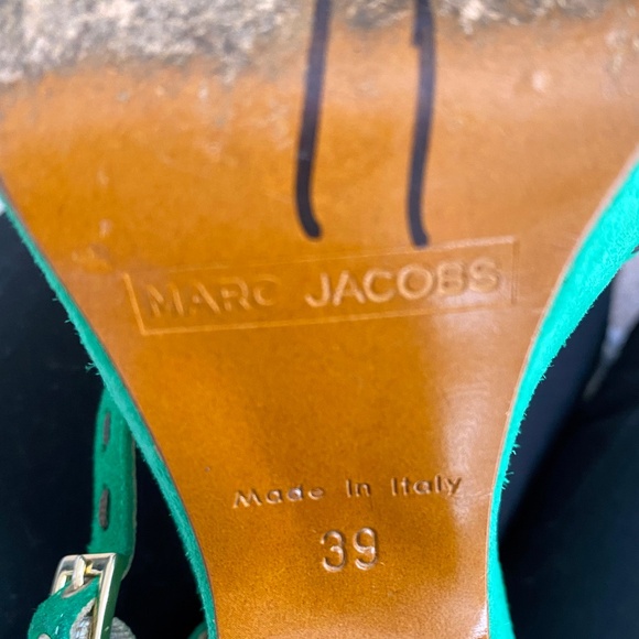 Marc Jacobs Green Suede Ankle Strap Platform Wedge Shoes, Gem Accent, 39/8.5 US - Picture 9 of 9